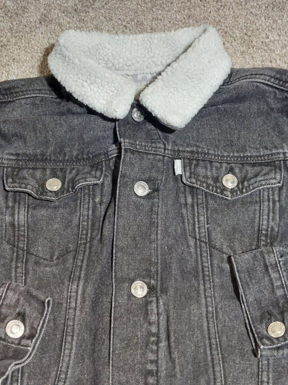 VTG Levi's SilverTab Kids Black Denim Sherpa Collar Trucker Jacket Size M 10-12